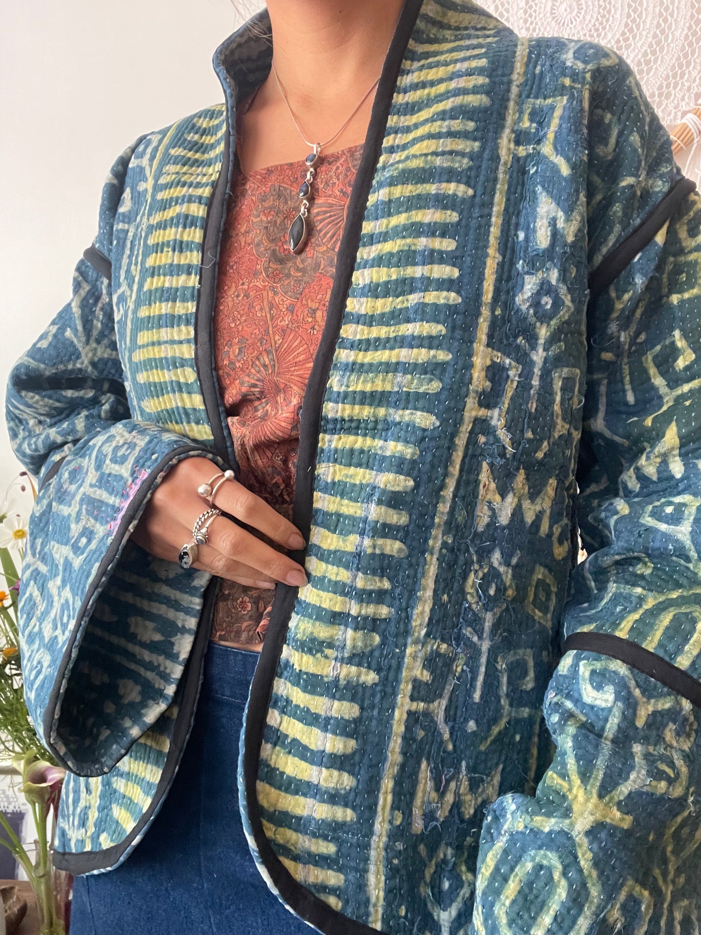 Reversible Indigo Kantha Kimono Haori Jacket 03