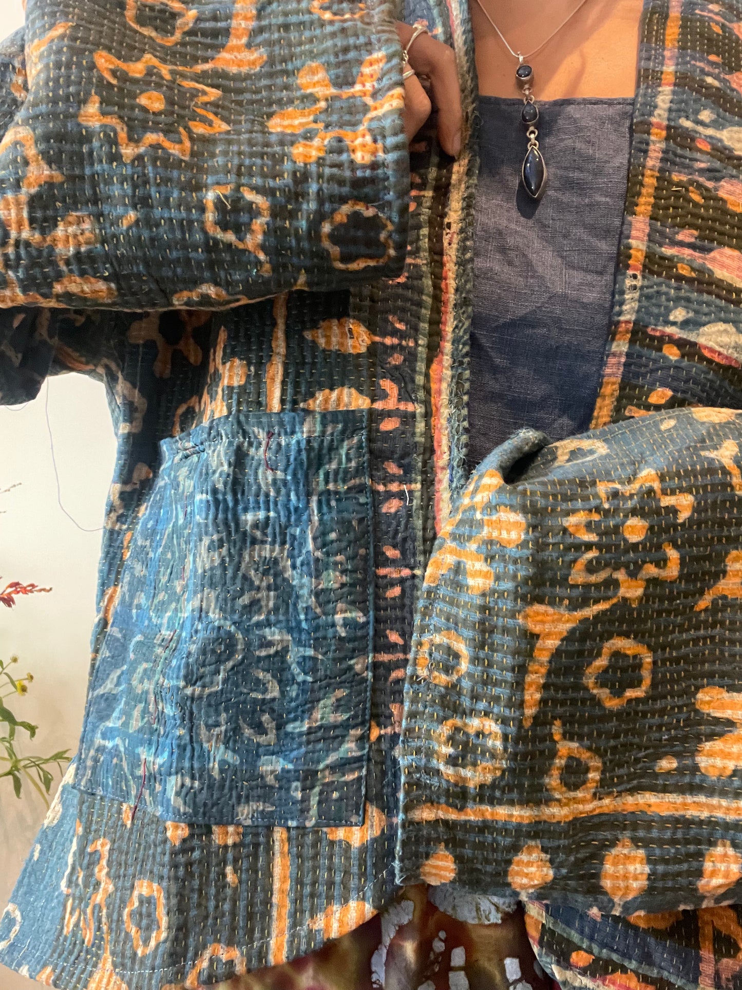 Reversible Indigo Kantha Kimono Haori Jacket 09