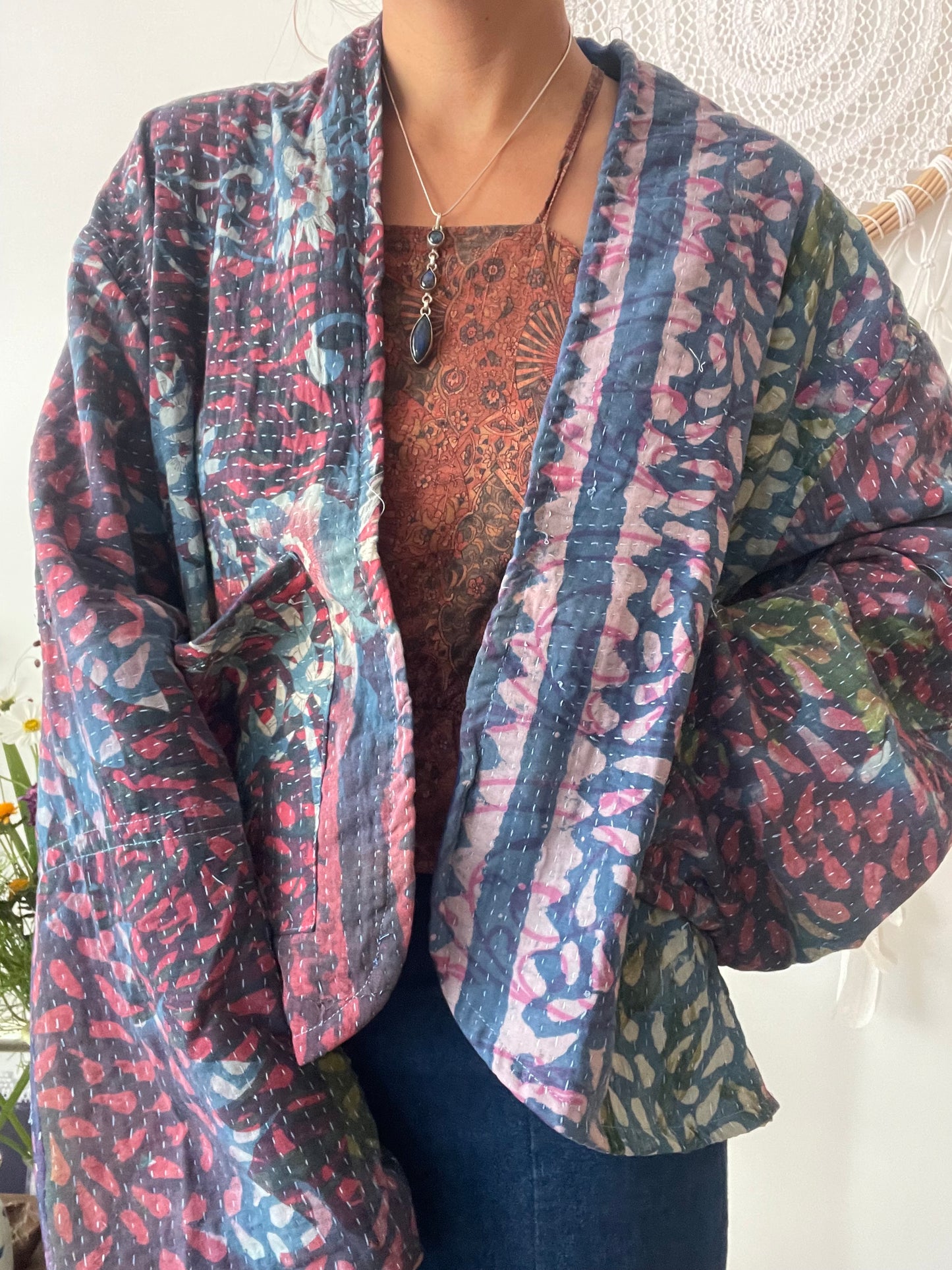 Reversible Indigo Kantha Kimono Haori Jacket 01