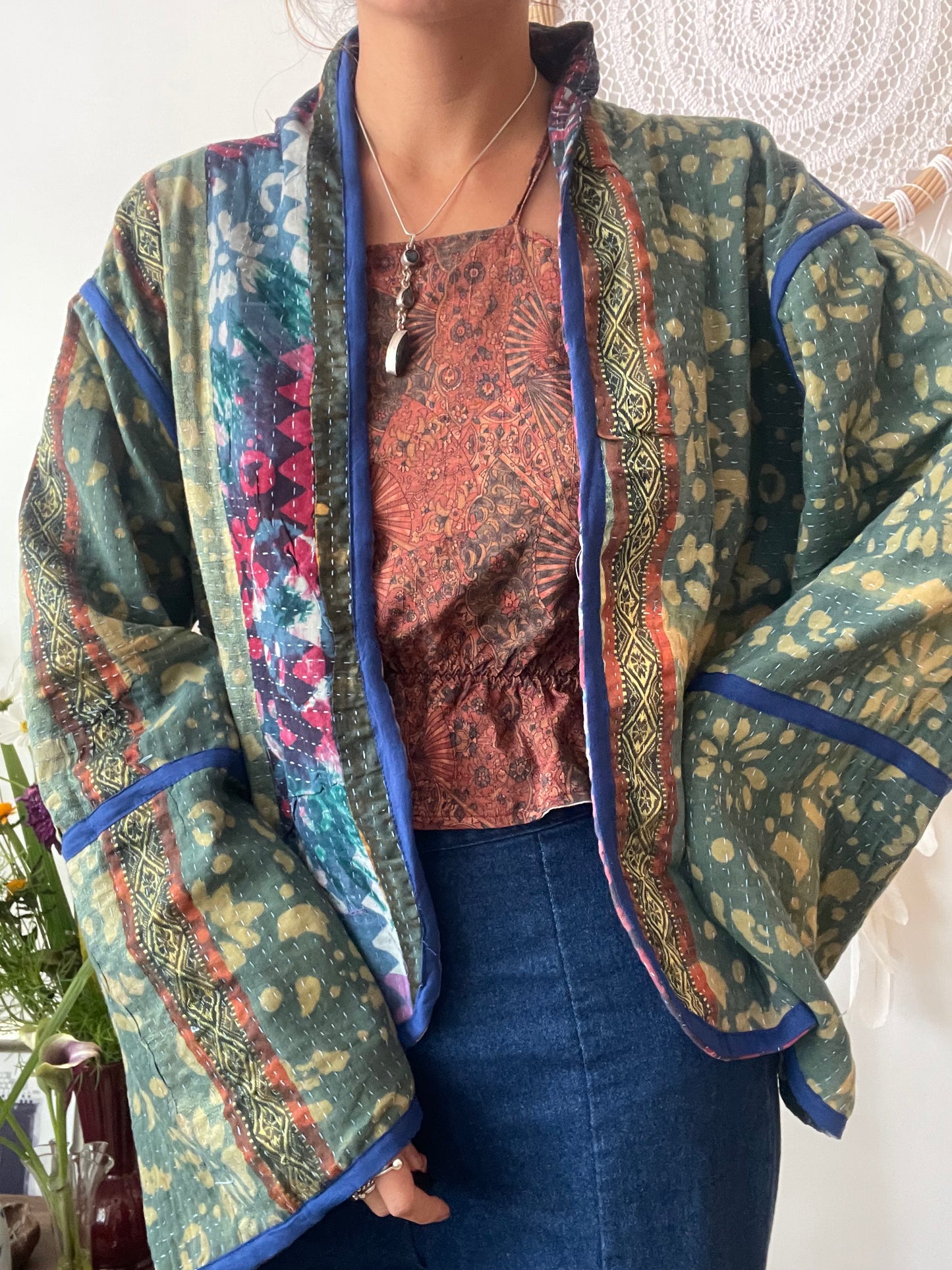 Reversible Indigo Kantha Kimono Haori Jacket 01