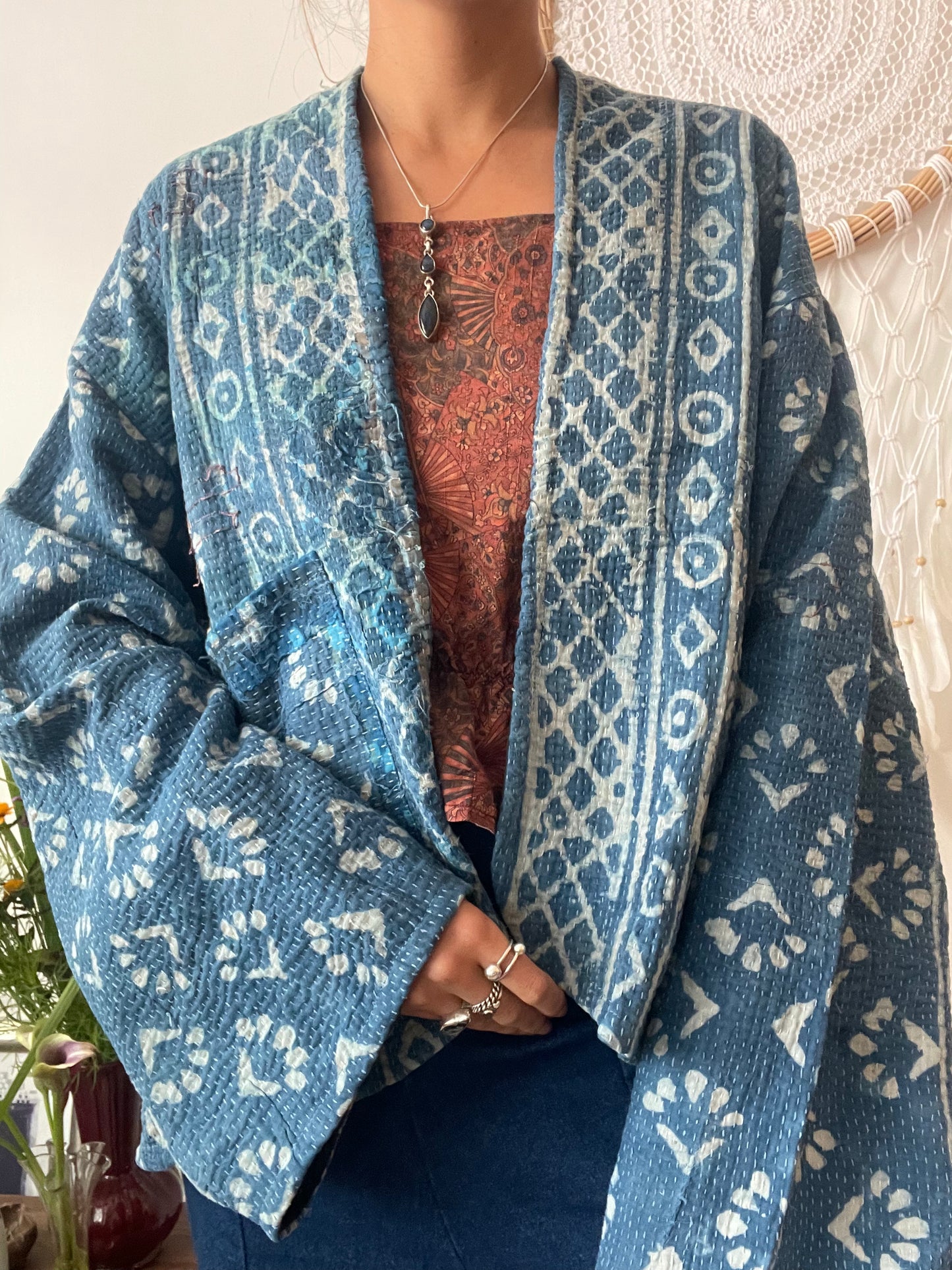 Reversible Indigo Kantha Kimono Haori Jacket 02