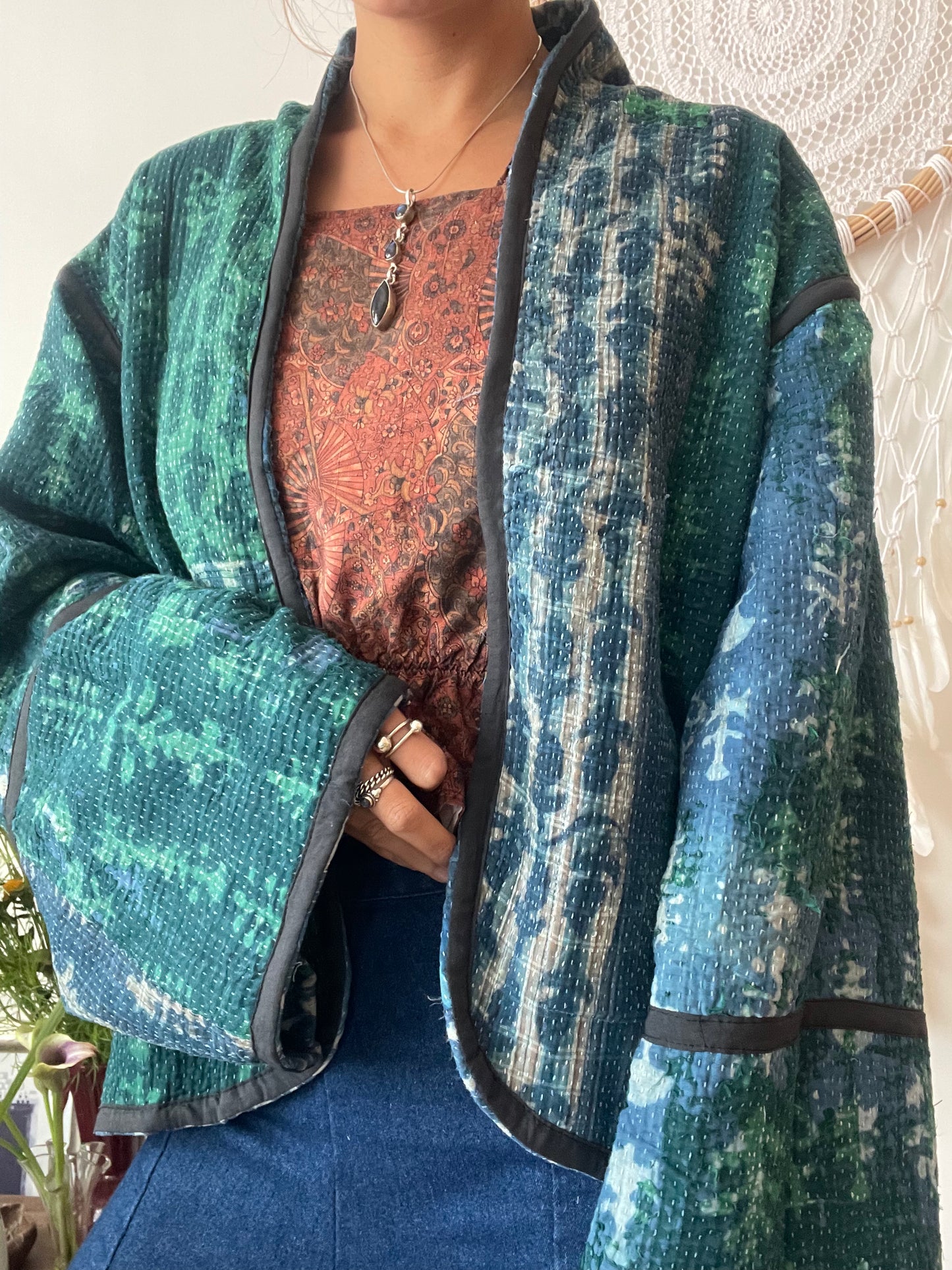 Reversible Indigo Kantha Kimono Haori Jacket 02