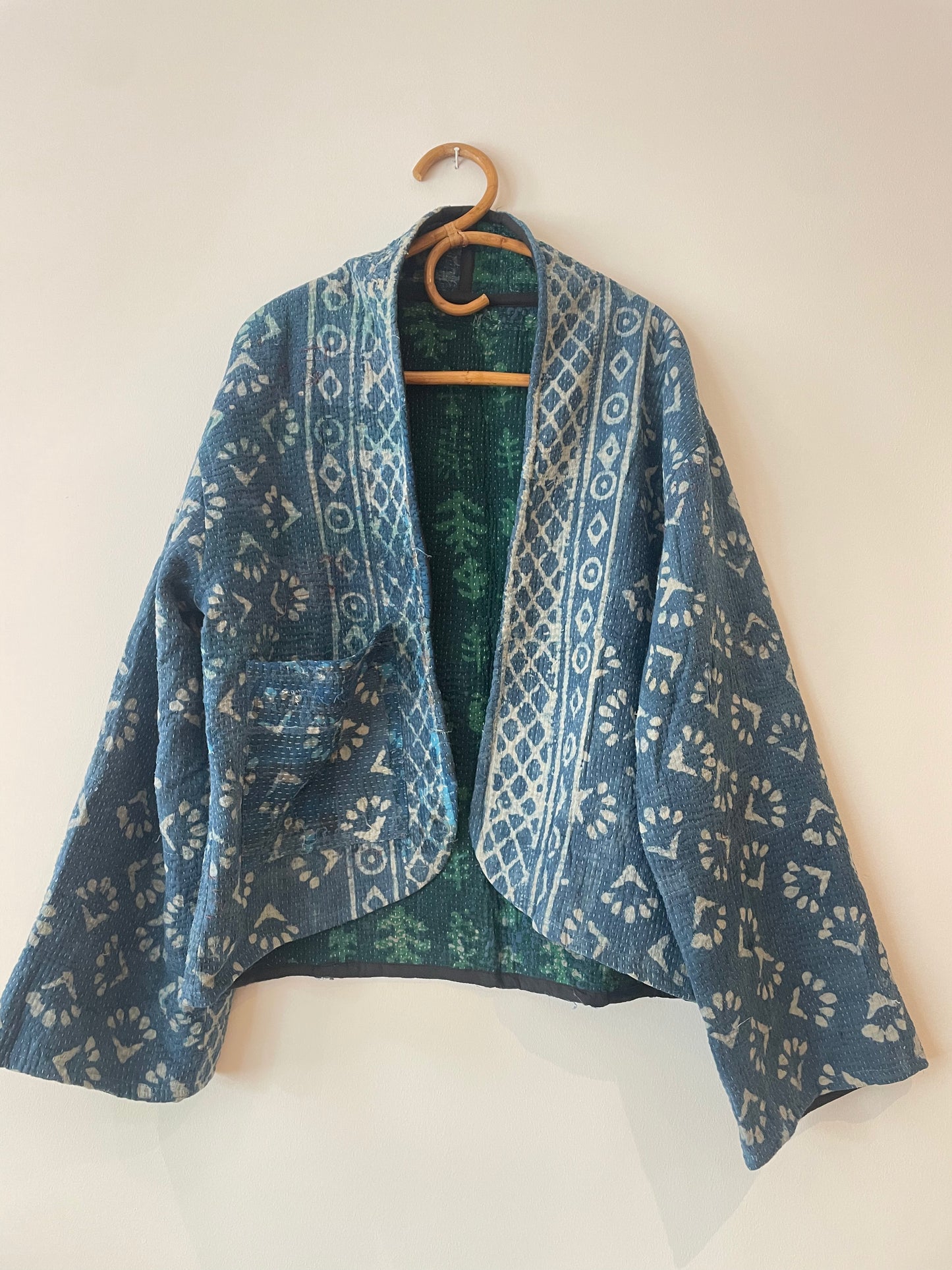 Reversible Indigo Kantha Kimono Haori Jacket 02