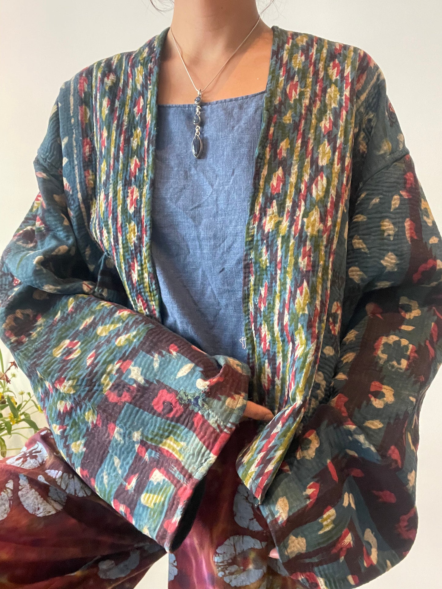Reversible Indigo Kantha Kimono Haori Jacket 04