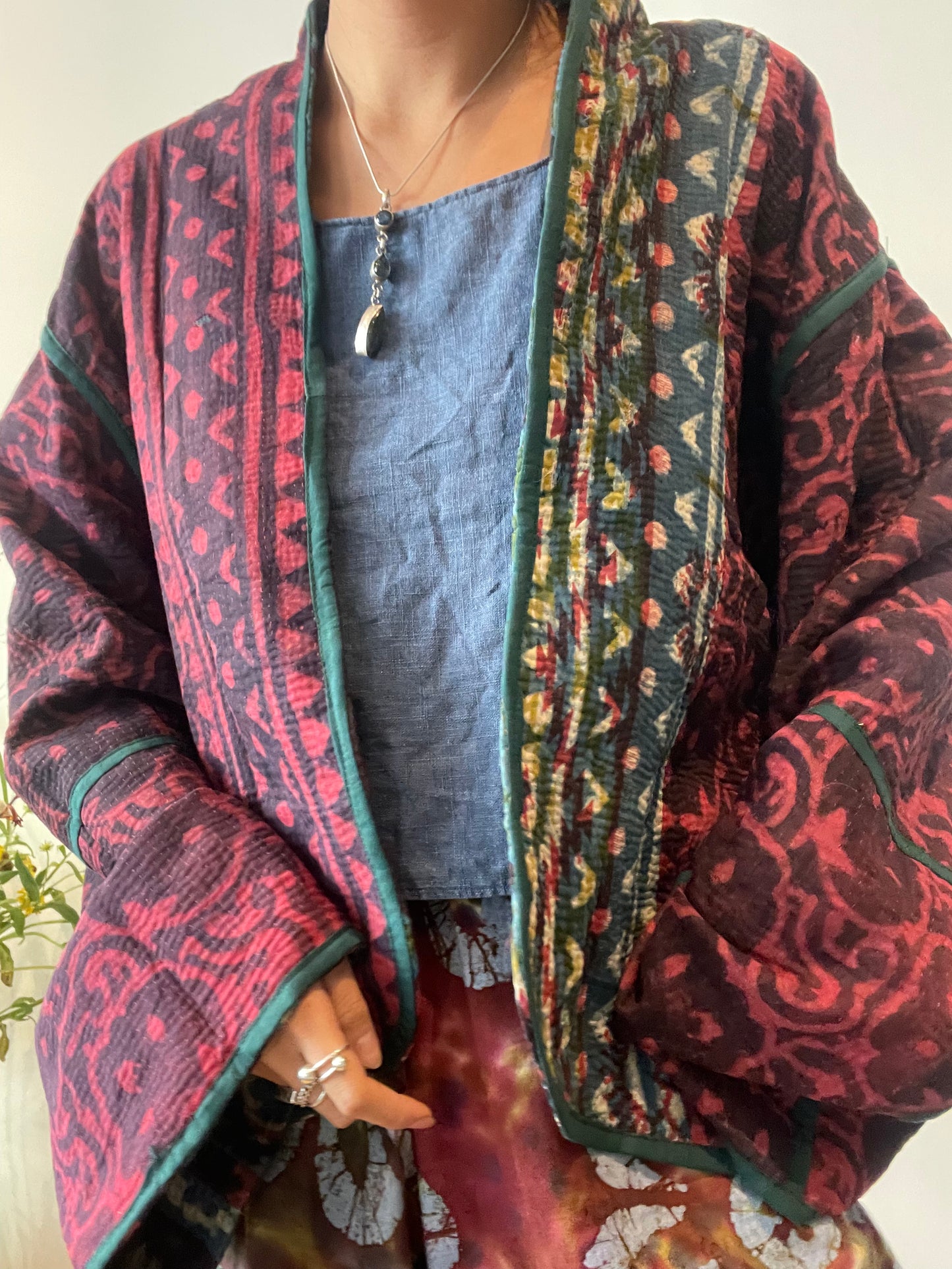 Reversible Indigo Kantha Kimono Haori Jacket 04