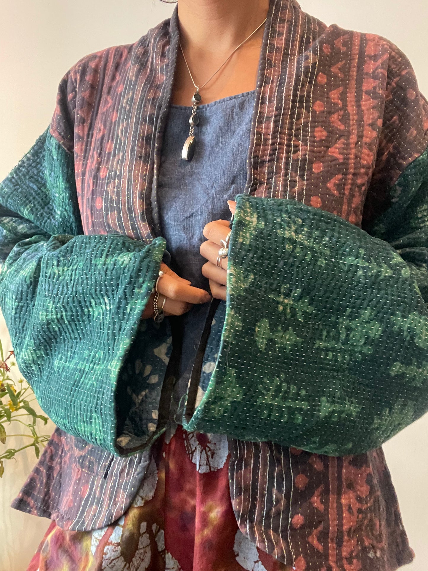 Reversible Indigo Kantha Kimono Haori Jacket 05