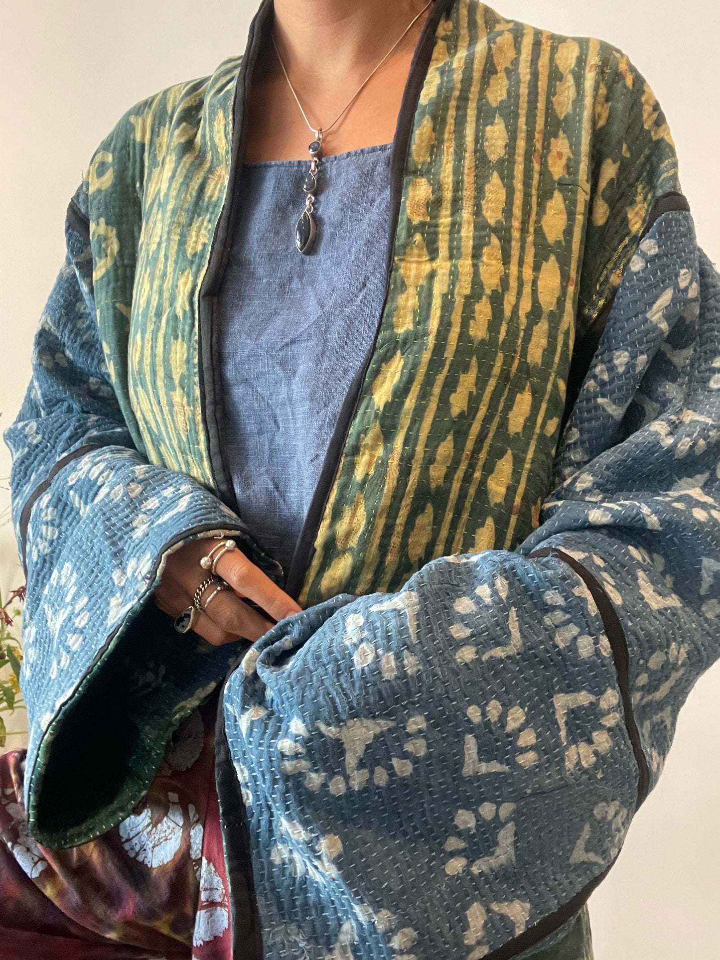 Reversible Indigo Kantha Kimono Haori Jacket 05