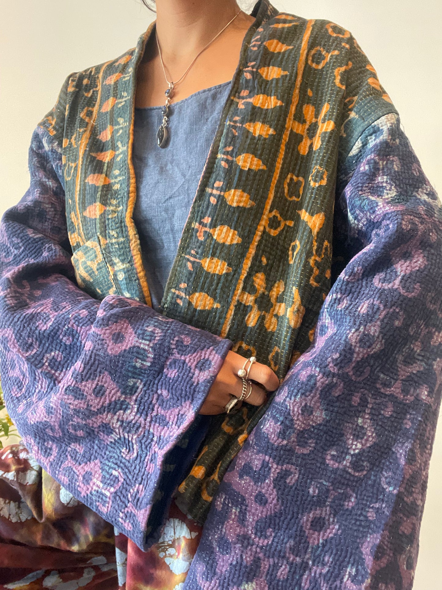 Reversible Indigo Kantha Kimono Haori Jacket 06