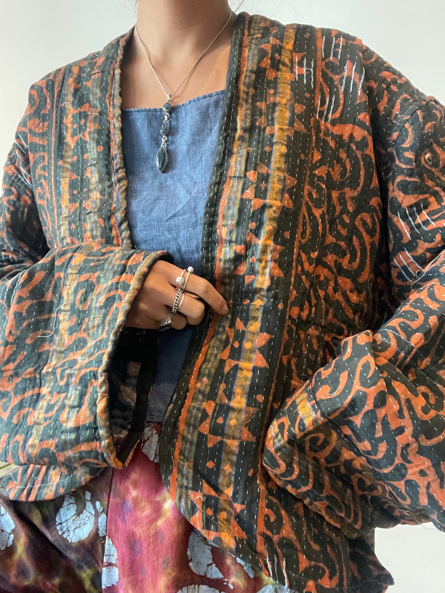 Reversible Indigo Kantha Kimono Haori Jacket 07
