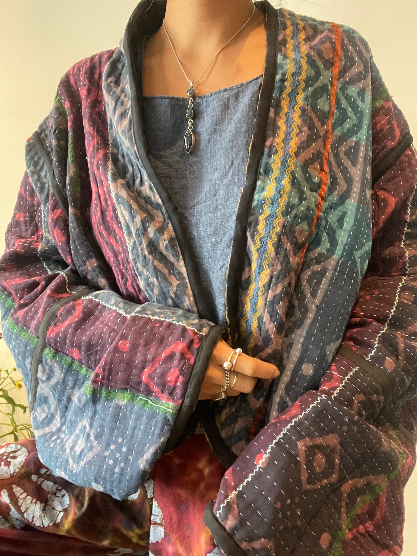 Reversible Indigo Kantha Kimono Haori Jacket 07