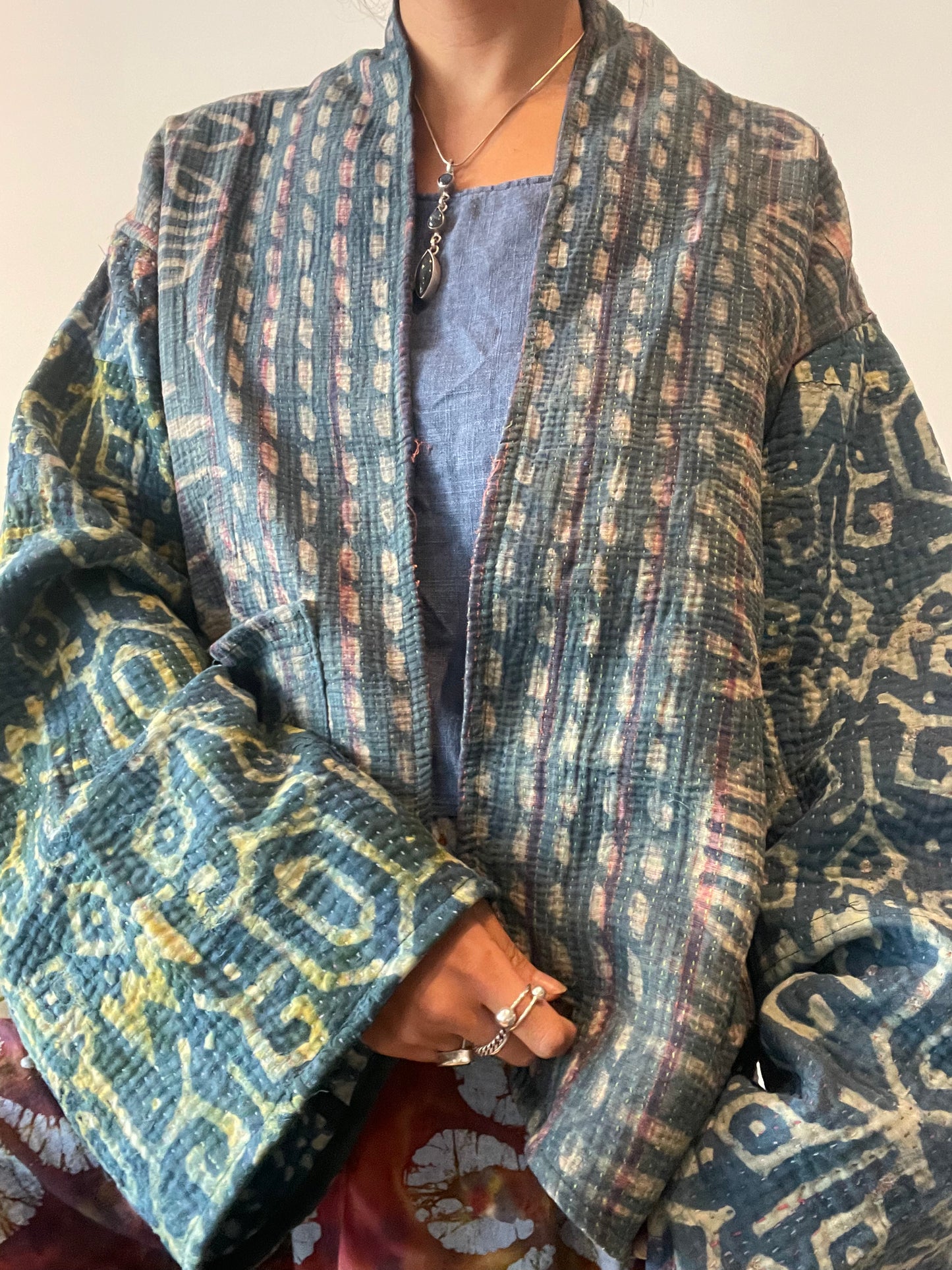 Reversible Indigo Kantha Kimono Haori Jacket 08
