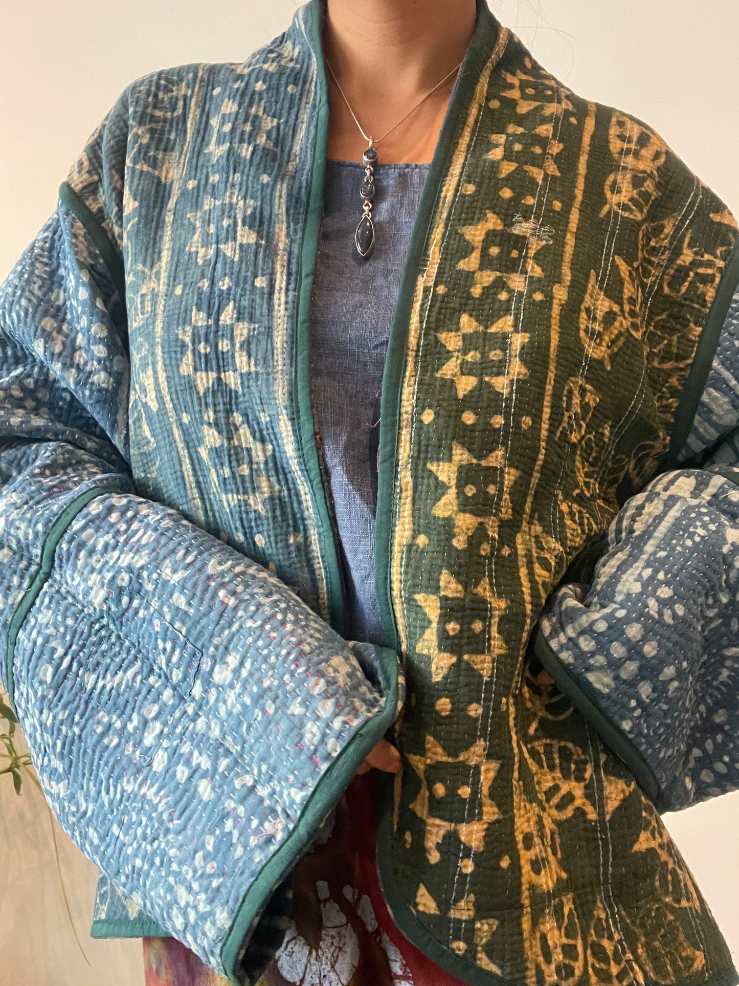 Reversible Indigo Kantha Kimono Haori Jacket 08