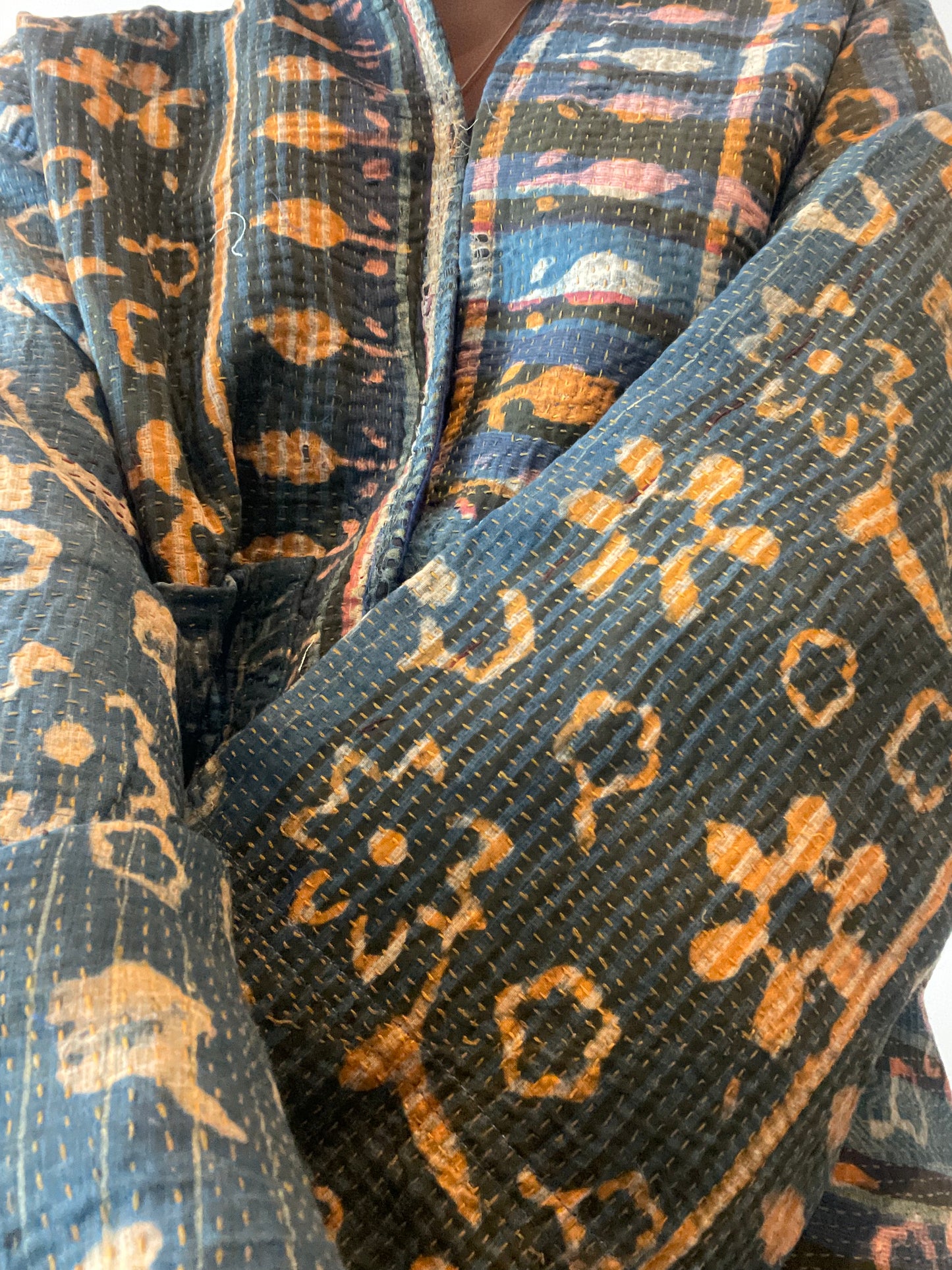 Reversible Indigo Kantha Kimono Haori Jacket 09