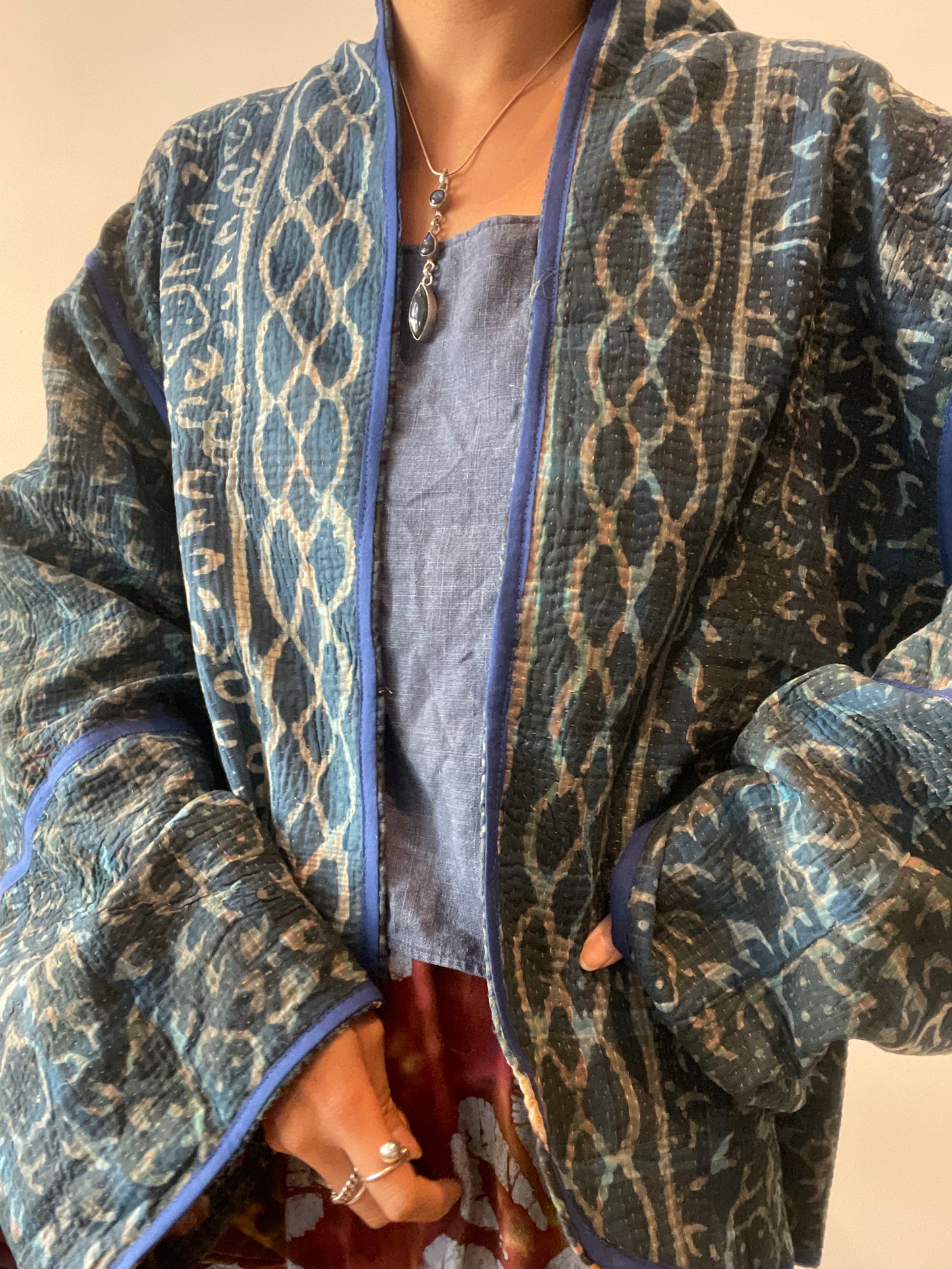 Reversible Indigo Kantha Kimono Haori Jacket 09