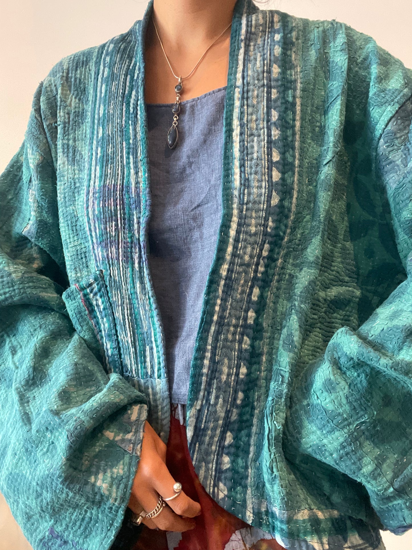 Reversible Indigo Kantha Kimono Haori Jacket 10