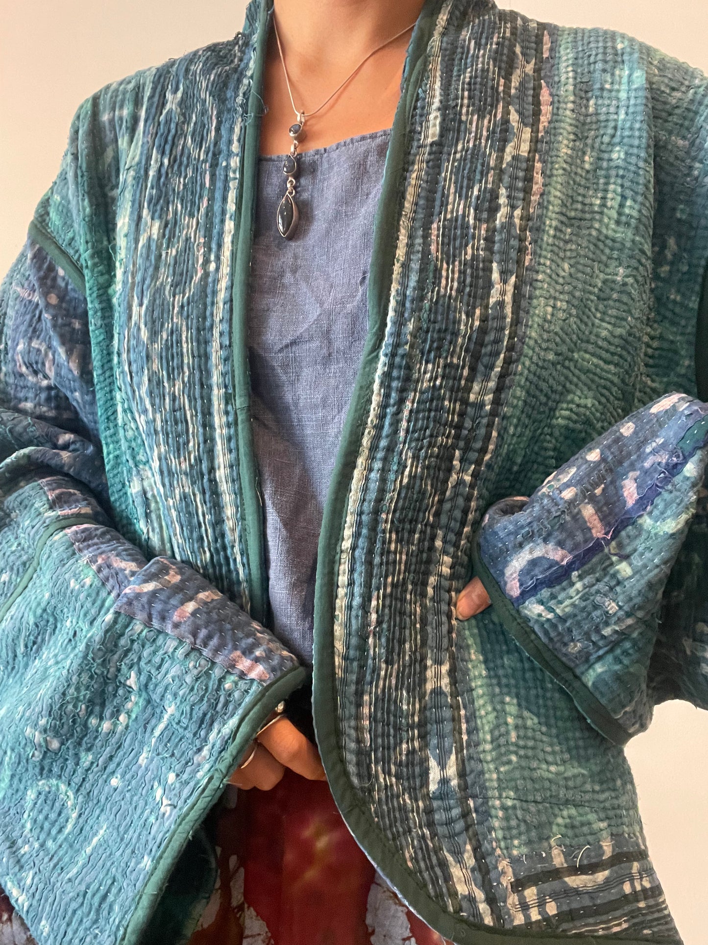 Reversible Indigo Kantha Kimono Haori Jacket 10