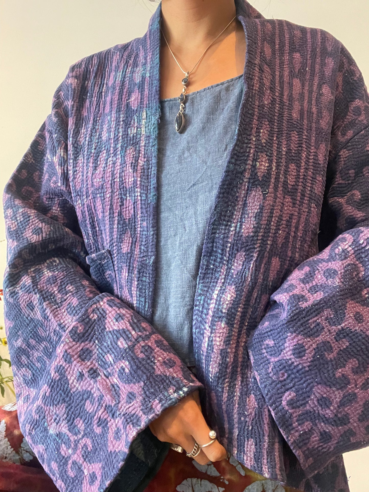 Reversible Indigo Kantha Kimono Haori Jacket 11