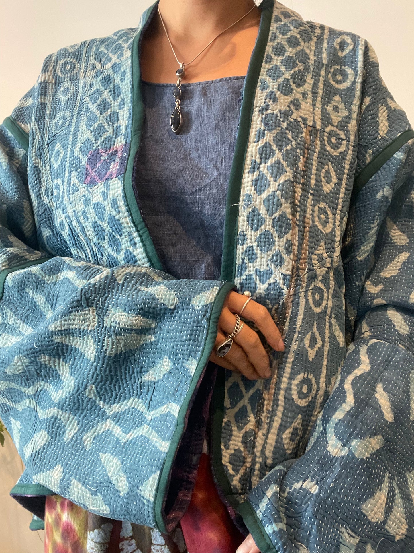 Reversible Indigo Kantha Kimono Haori Jacket 11