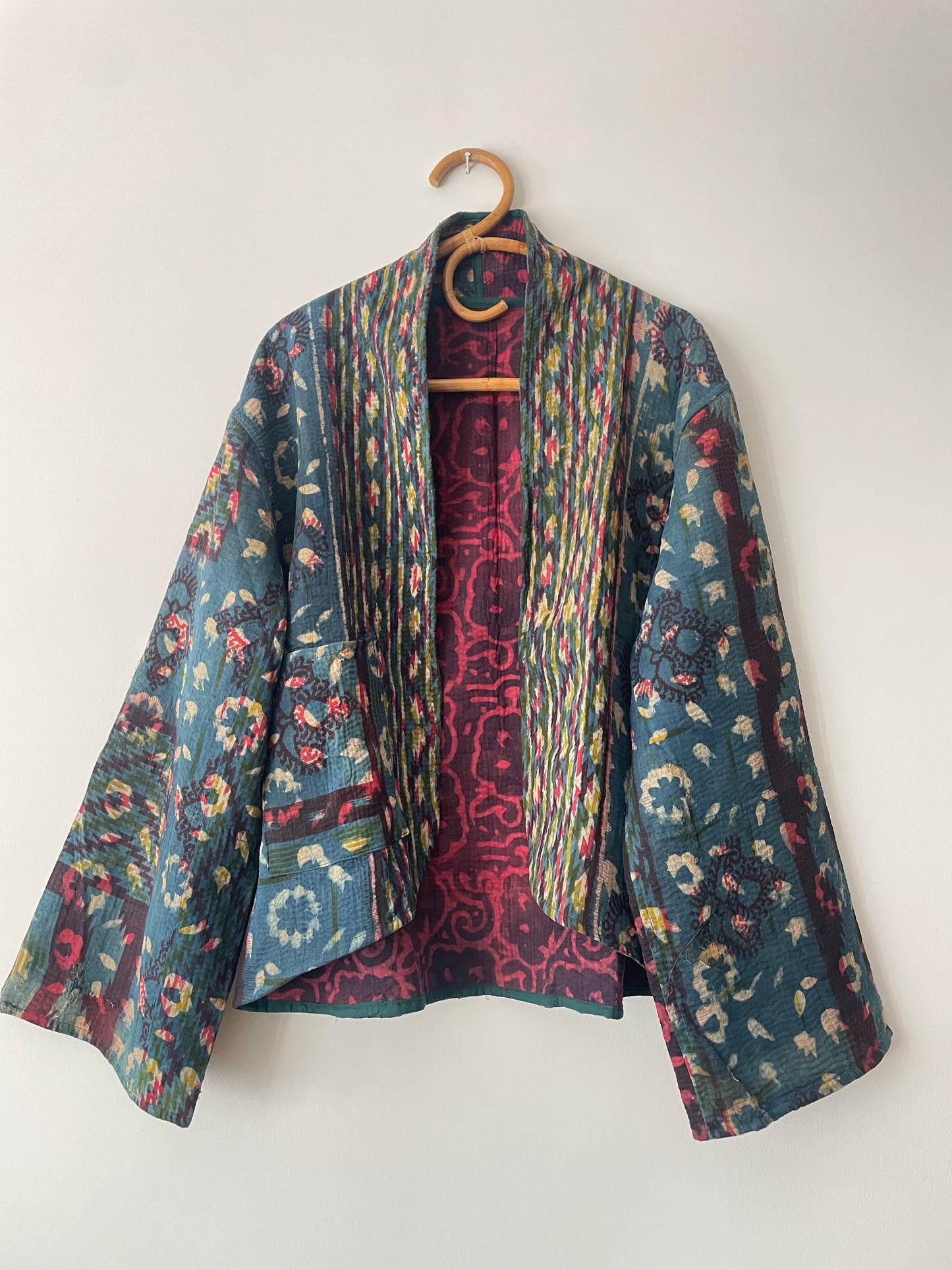Reversible Indigo Kantha Kimono Haori Jacket 04