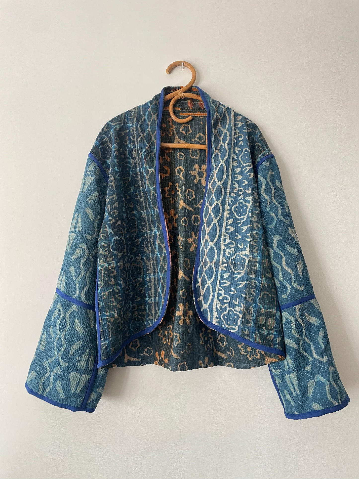 Reversible Indigo Kantha Kimono Haori Jacket 06