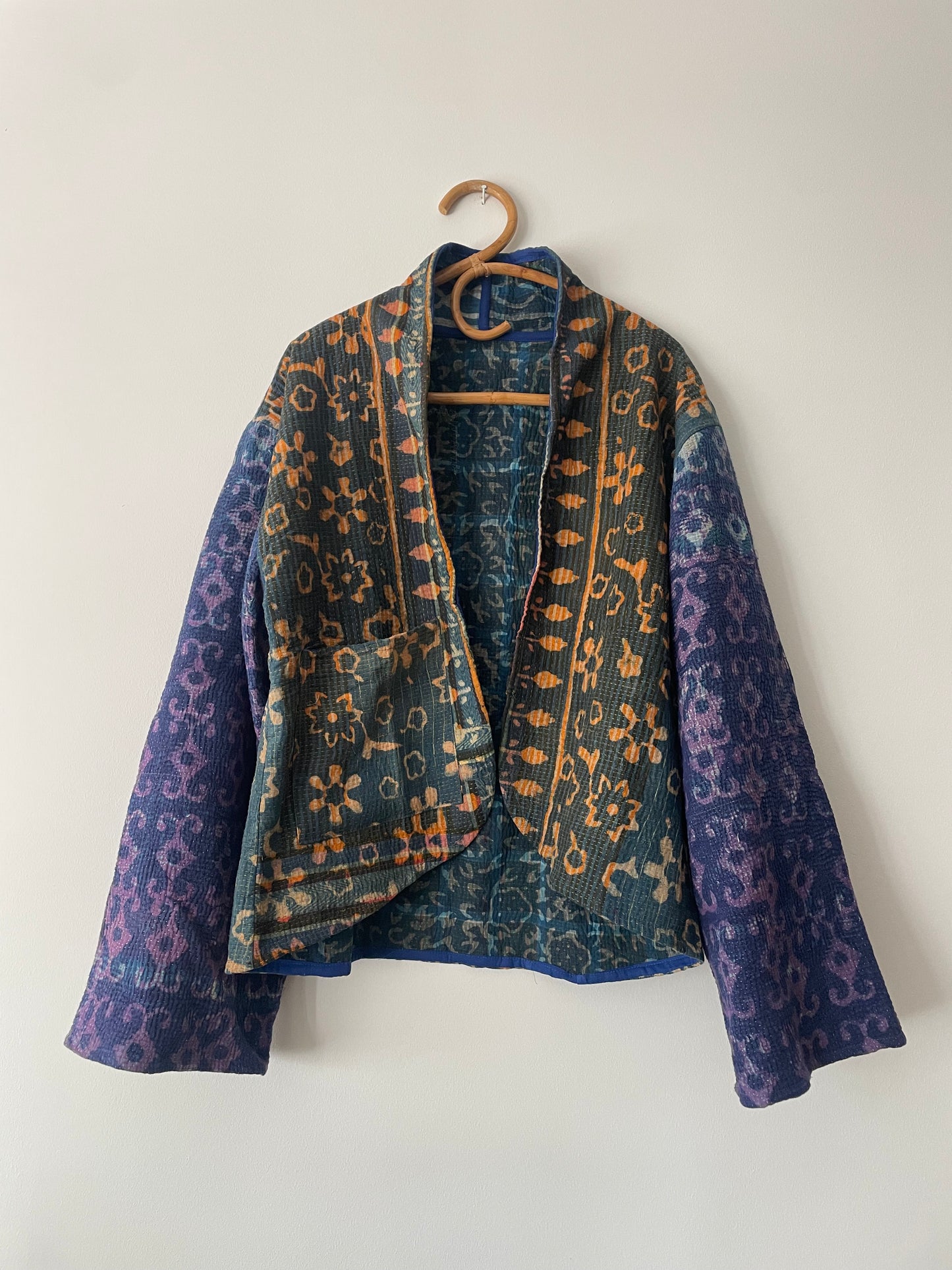 Reversible Indigo Kantha Kimono Haori Jacket 06