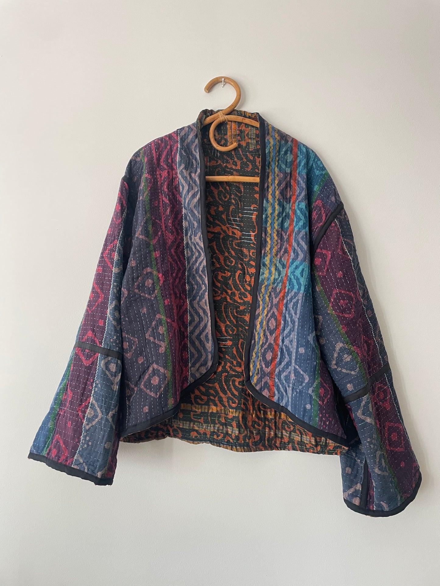 Reversible Indigo Kantha Kimono Haori Jacket 07
