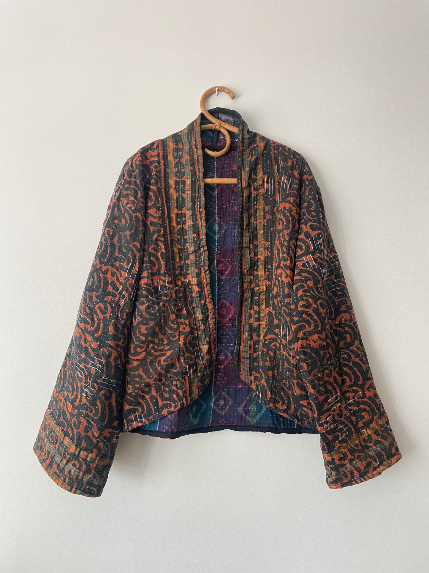 Reversible Indigo Kantha Kimono Haori Jacket 07