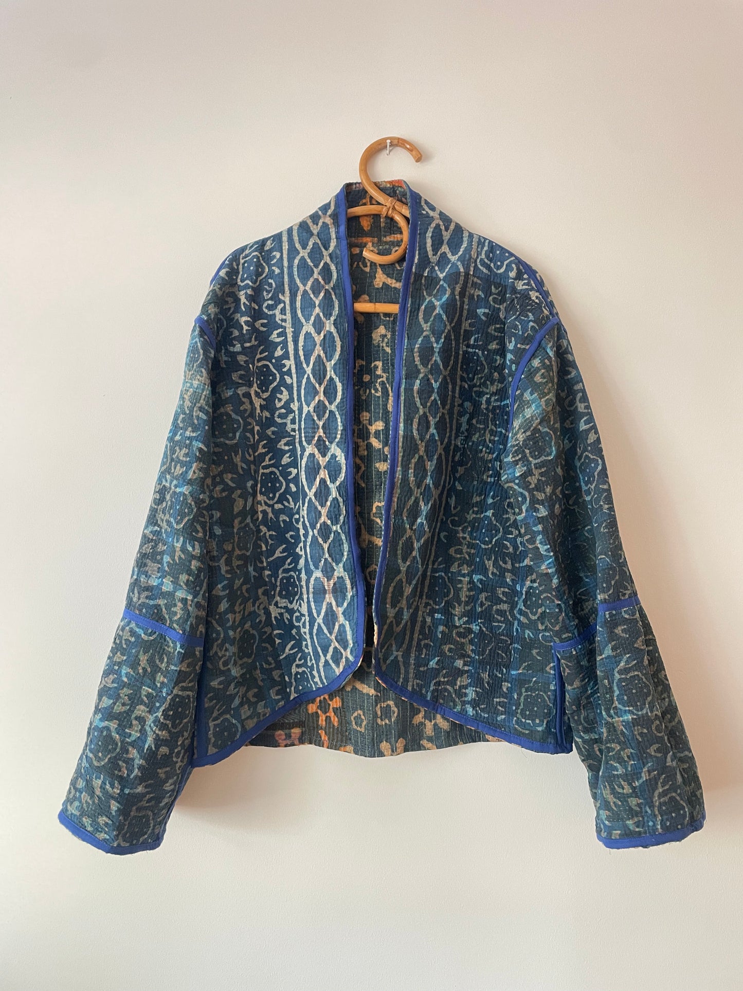 Reversible Indigo Kantha Kimono Haori Jacket 09