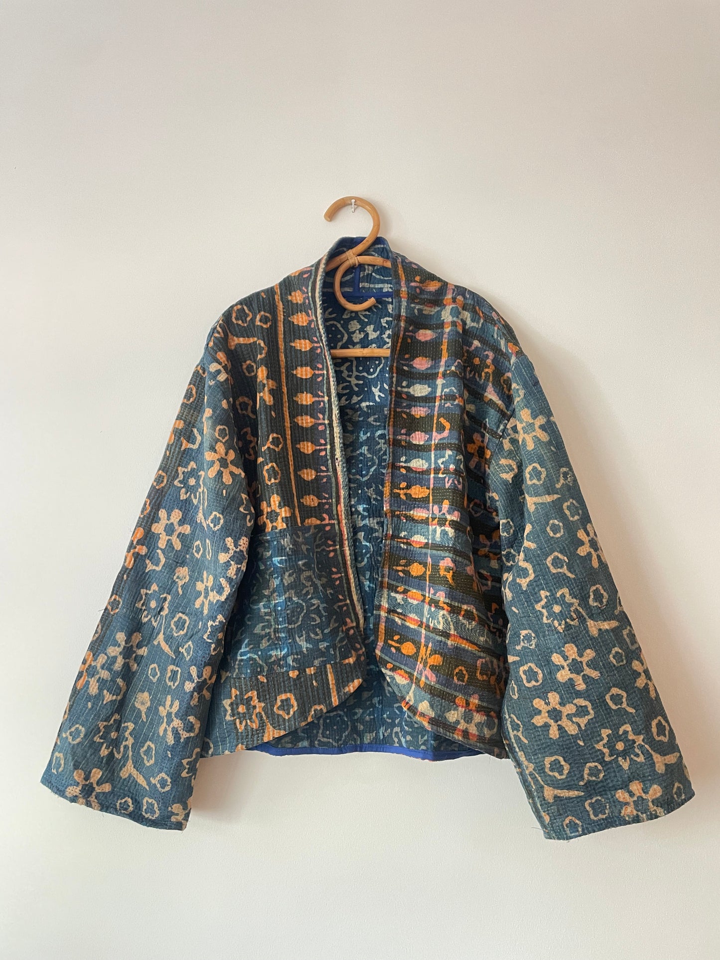 Reversible Indigo Kantha Kimono Haori Jacket 09