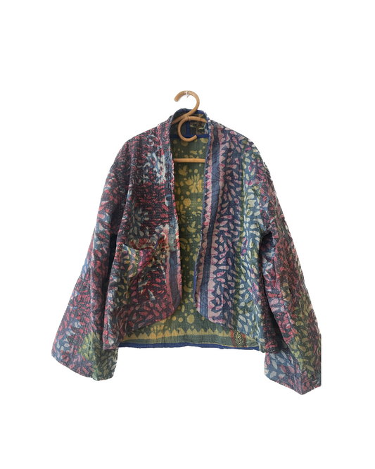 Reversible Indigo Kantha Kimono Haori Jacket 01