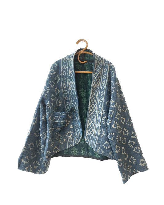 Reversible Indigo Kantha Kimono Haori Jacket 02