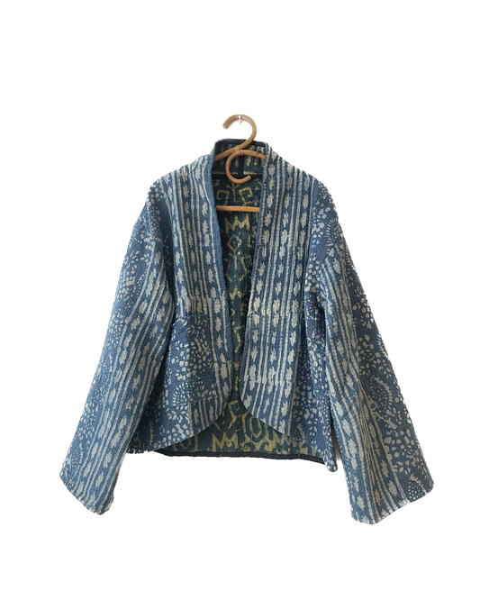 Reversible Indigo Kantha Kimono Haori Jacket 03