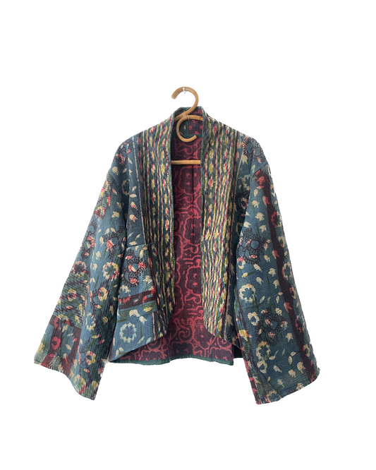 Reversible Indigo Kantha Kimono Haori Jacket 04