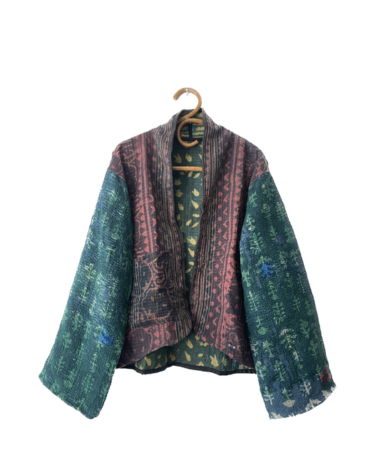 Reversible Indigo Kantha Kimono Haori Jacket 05