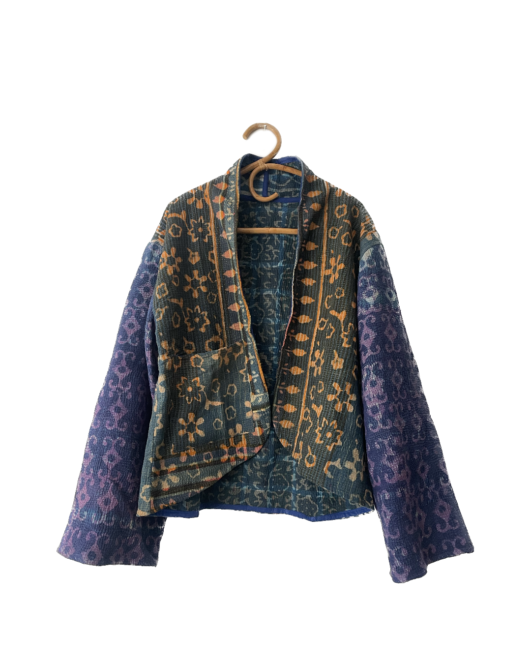 Reversible Indigo Kantha Kimono Haori Jacket 06