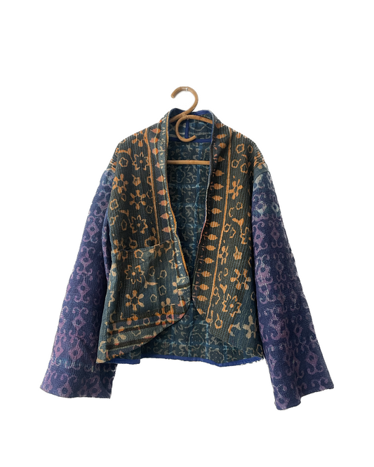 Reversible Indigo Kantha Kimono Haori Jacket 06