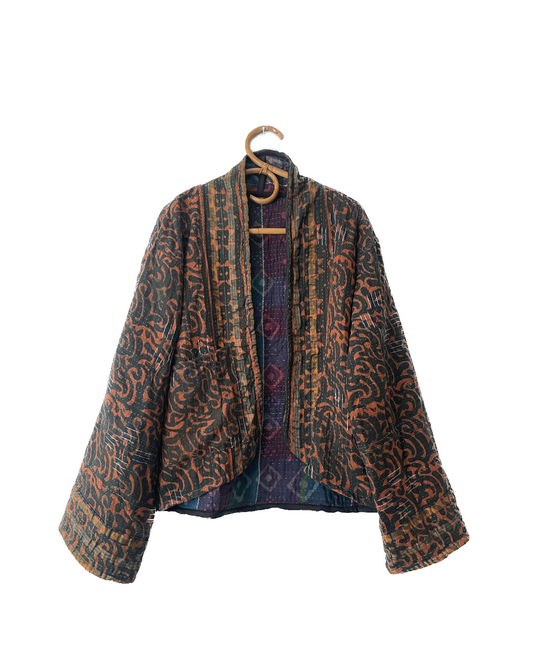 Reversible Indigo Kantha Kimono Haori Jacket 07