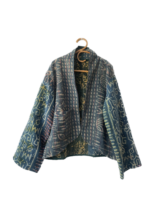 Reversible Indigo Kantha Kimono Haori Jacket 08