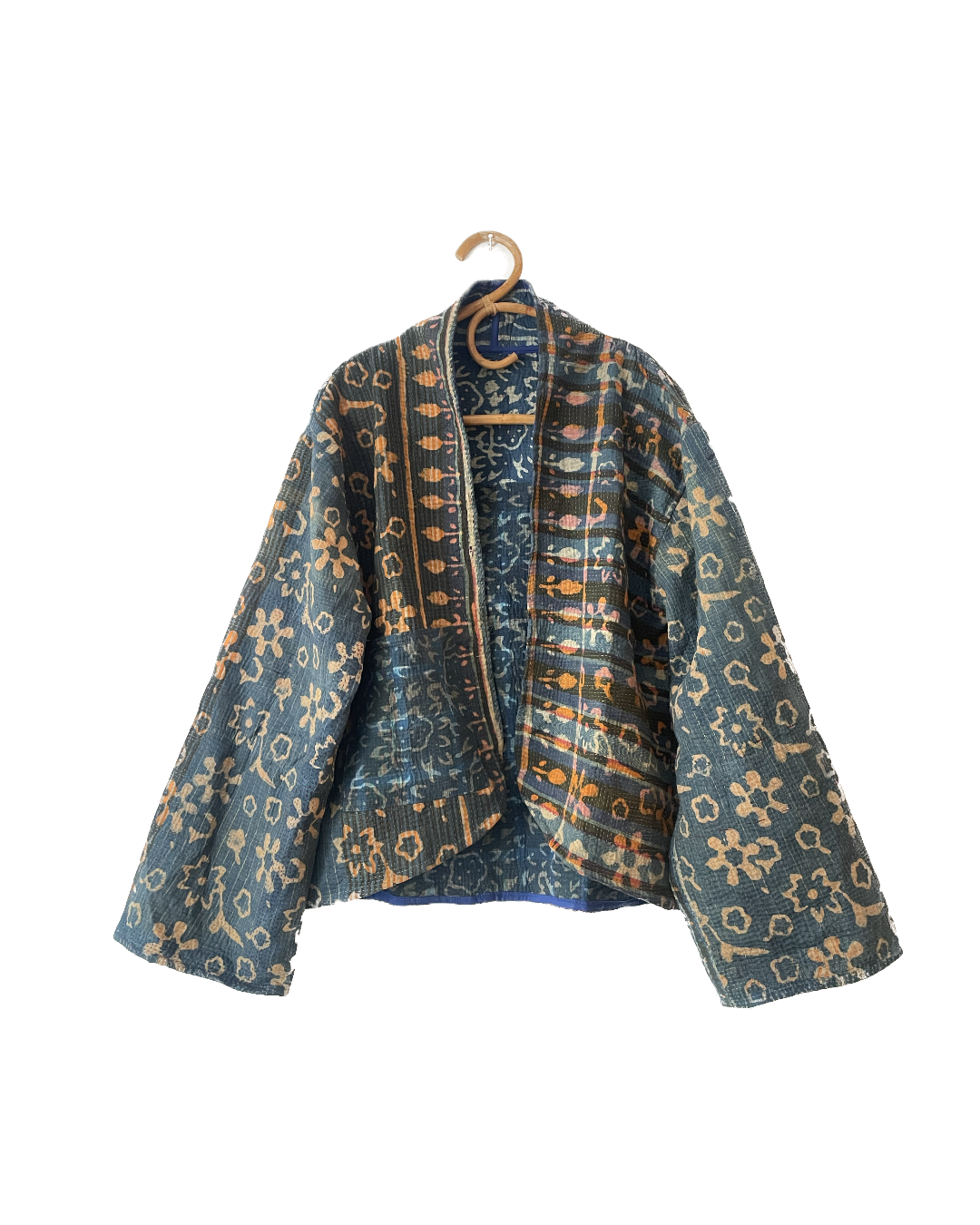 Reversible Indigo Kantha Kimono Haori Jacket 09