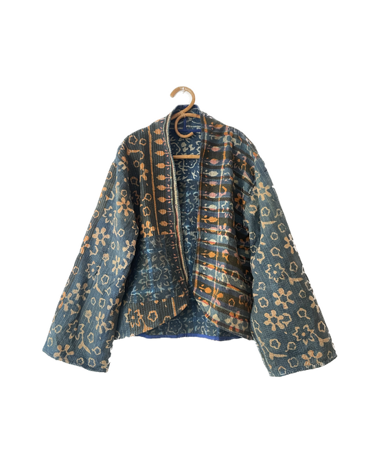Reversible Indigo Kantha Kimono Haori Jacket 09